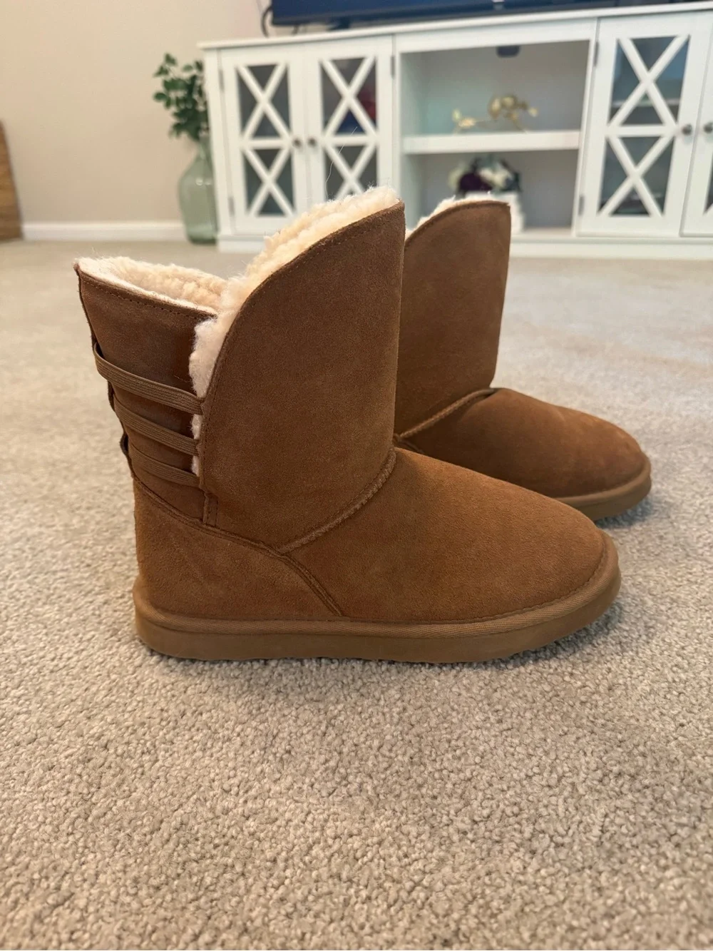 BearPaw Women's Chestnut Suede Winter Boot with Shearling Cuff